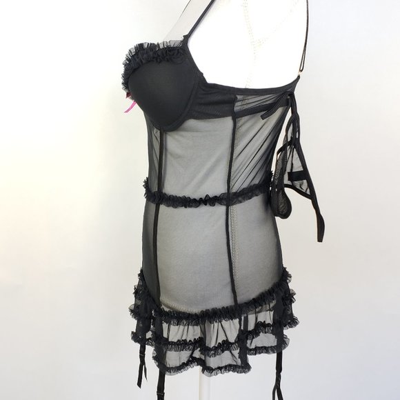 Daisy Fuentes Push Up Underwire Corset Thong Black - Picture 7 of 8